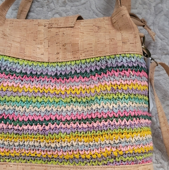 Vegan cork and raphia shoulder purse - Picture 9 of 14